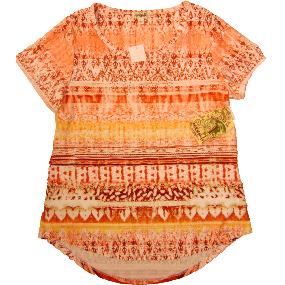 One World Live Let Live NWT Tribal Ikat Rhinestone Top Short Sleeve Small